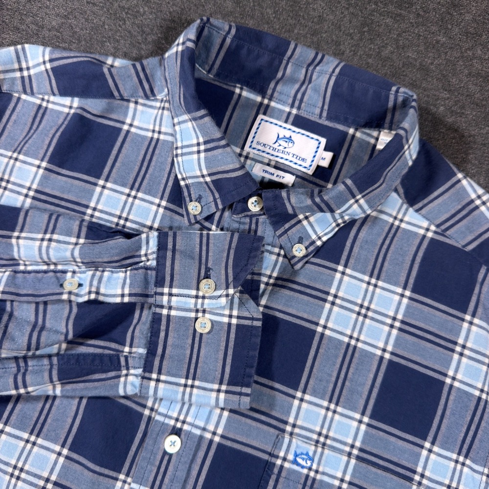 Southern Tide Button Down Shirt Mens M Blue Plaid Trim Fit Long Sleeve Cotton